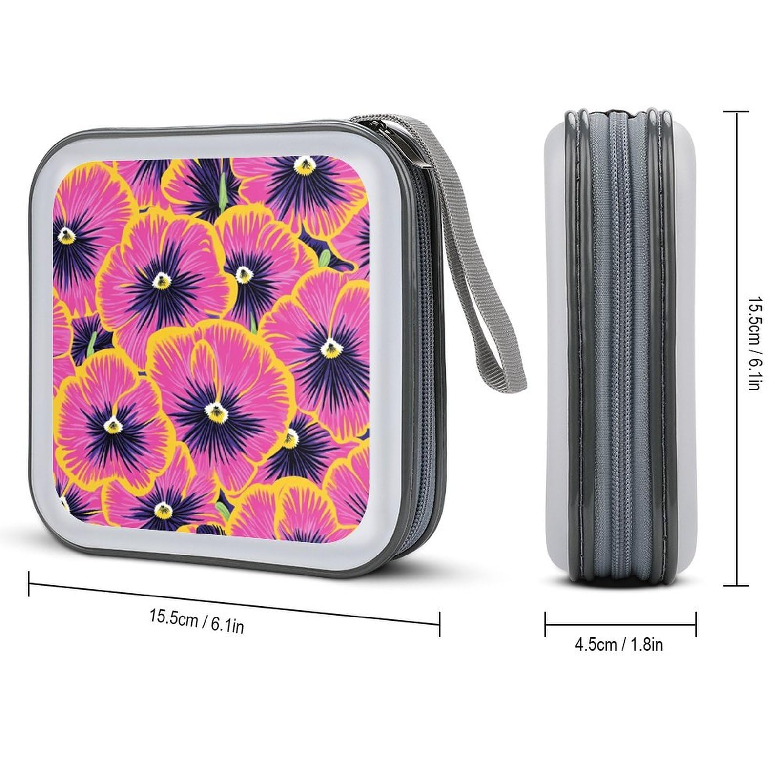DuduYH Vintage Neon Pink Pansies CD Case DVD Storage Case Portable for Car Home Travel