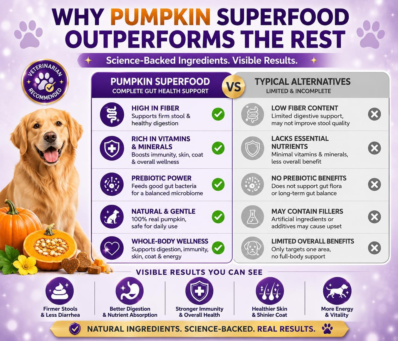 Probiotics for Dogs, 6 Billion CFU Prebiotics Digestive Enzymes Chews, 180 Chews, Digestive & Immune Support with Organic Pumpkin Chicory Root, Gut Balance Firm Stool image 4