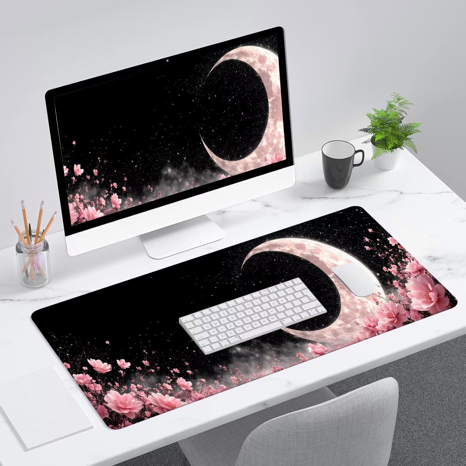 Nero Tappetino Mouse Gaming, Tappetino Mouse XXL 1200 x 500 mm, Tappetino Mouse Luna, Mouse Pad con Base Antiscivolo, Bordi Cuciti Tappetino per Mouse, Tappetino Mouse Gaming di Alta Precisione S-769