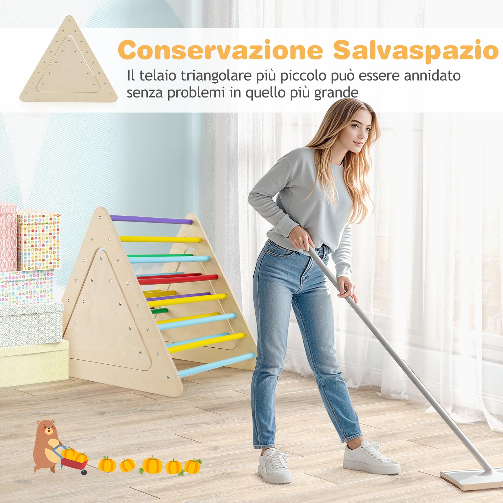RELAX4LIFE Triangolo da Arrampicata in Legno con Scivolo, 2 Scale e 1 Rampa, Giochi Montessori per Bambini 1+