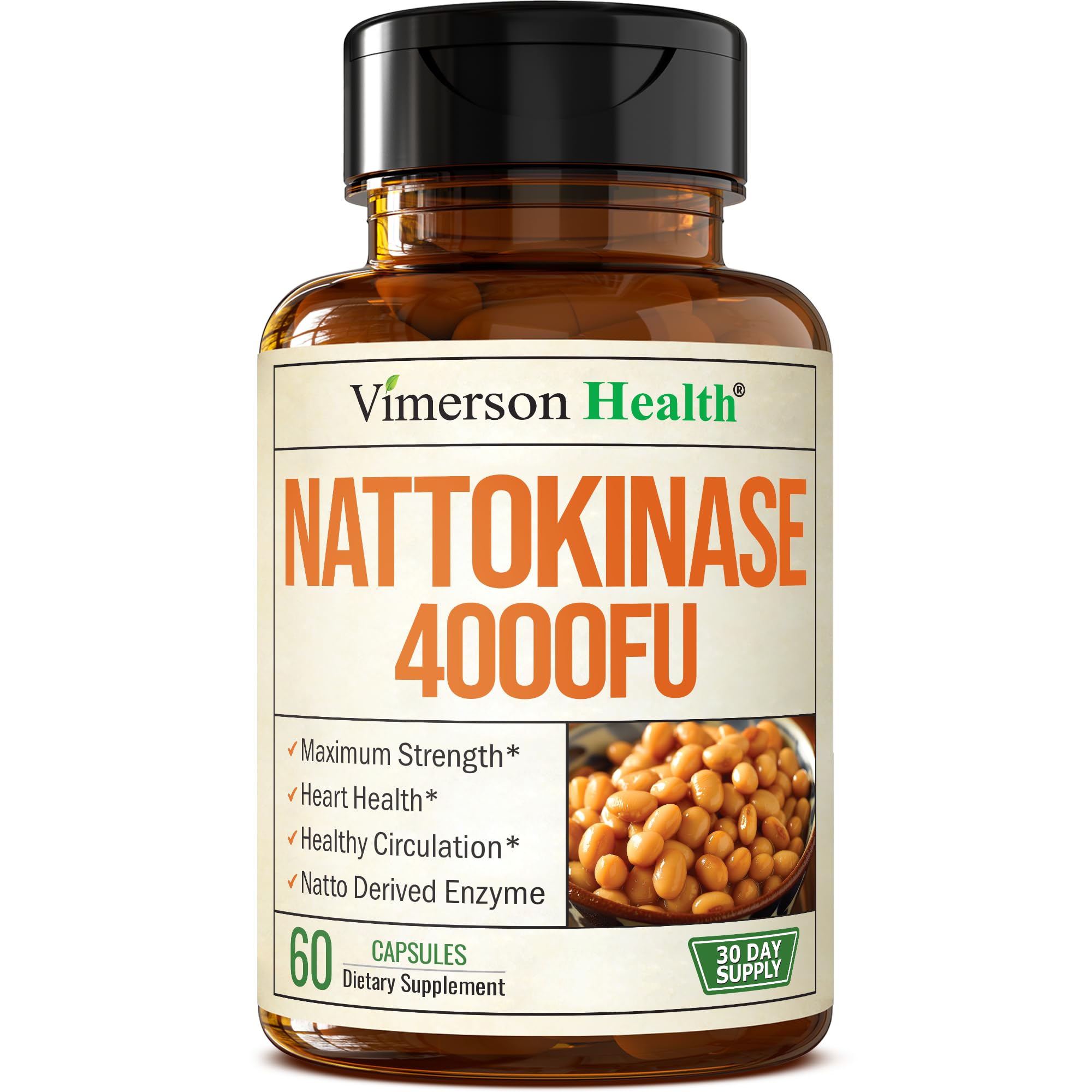 Nattokinase Supplement - Heart Health Supplements with Nattokinase 4000 FU - Max Strength Circulation Supplements - Systemic Enzymes for Healthy Circulation & Smooth Flow. Non-GMO & Vegan. 60 Capsules