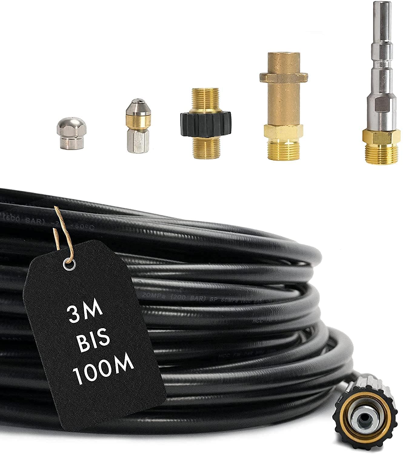 M&M Smartek manguera desatascadora, kit 6 piezas, para KEW/Nilfisk, M22 | Kit desatascador con manguera, adaptadores y boquillas según variante; comprobar conexiones, presión, contenido y equipo.