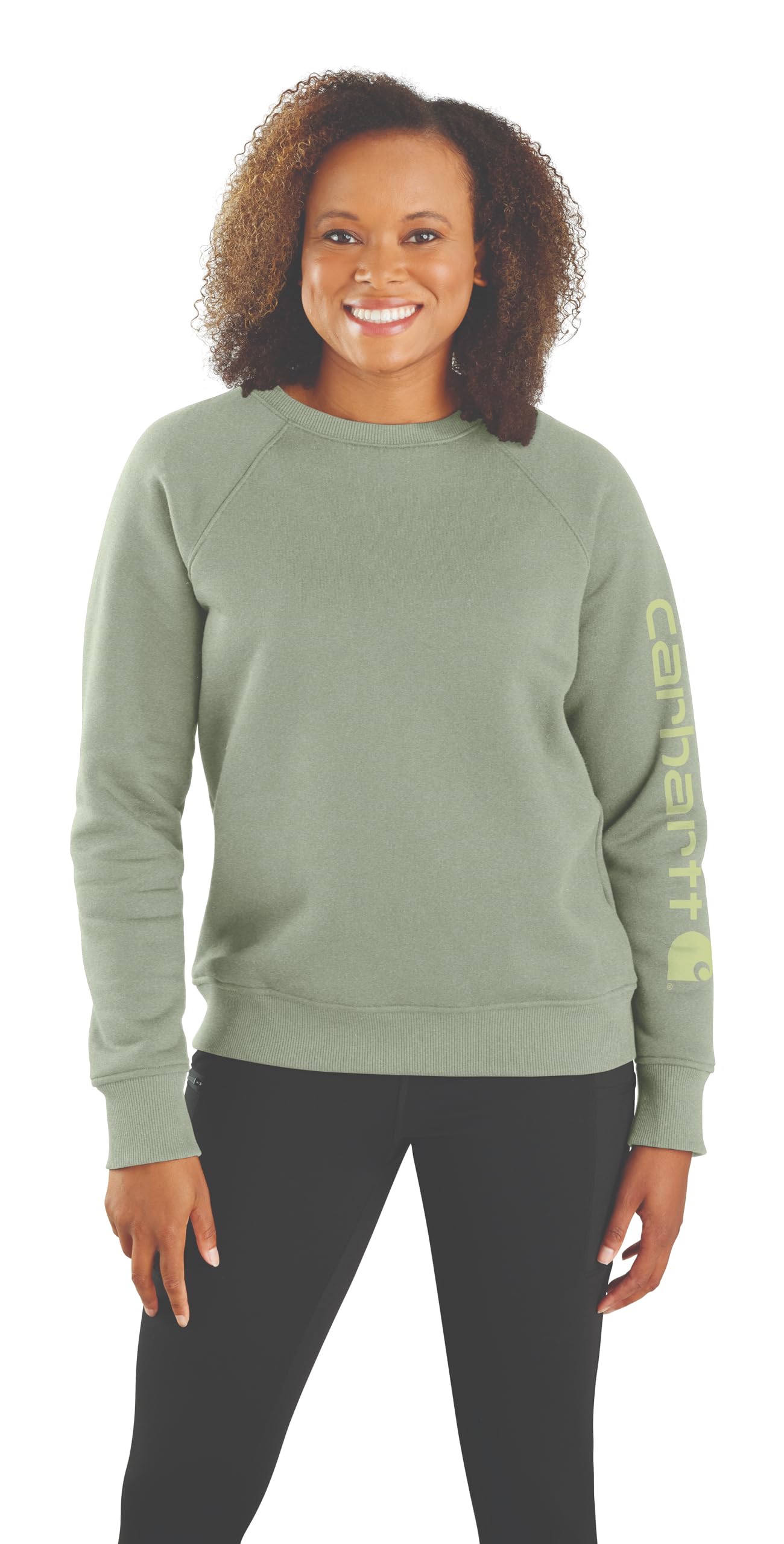 Carhartt Women's 106718 Women's Relaxed Fit Midweight Graphic Crewneck Sweatshi, Sage Heather, Medium