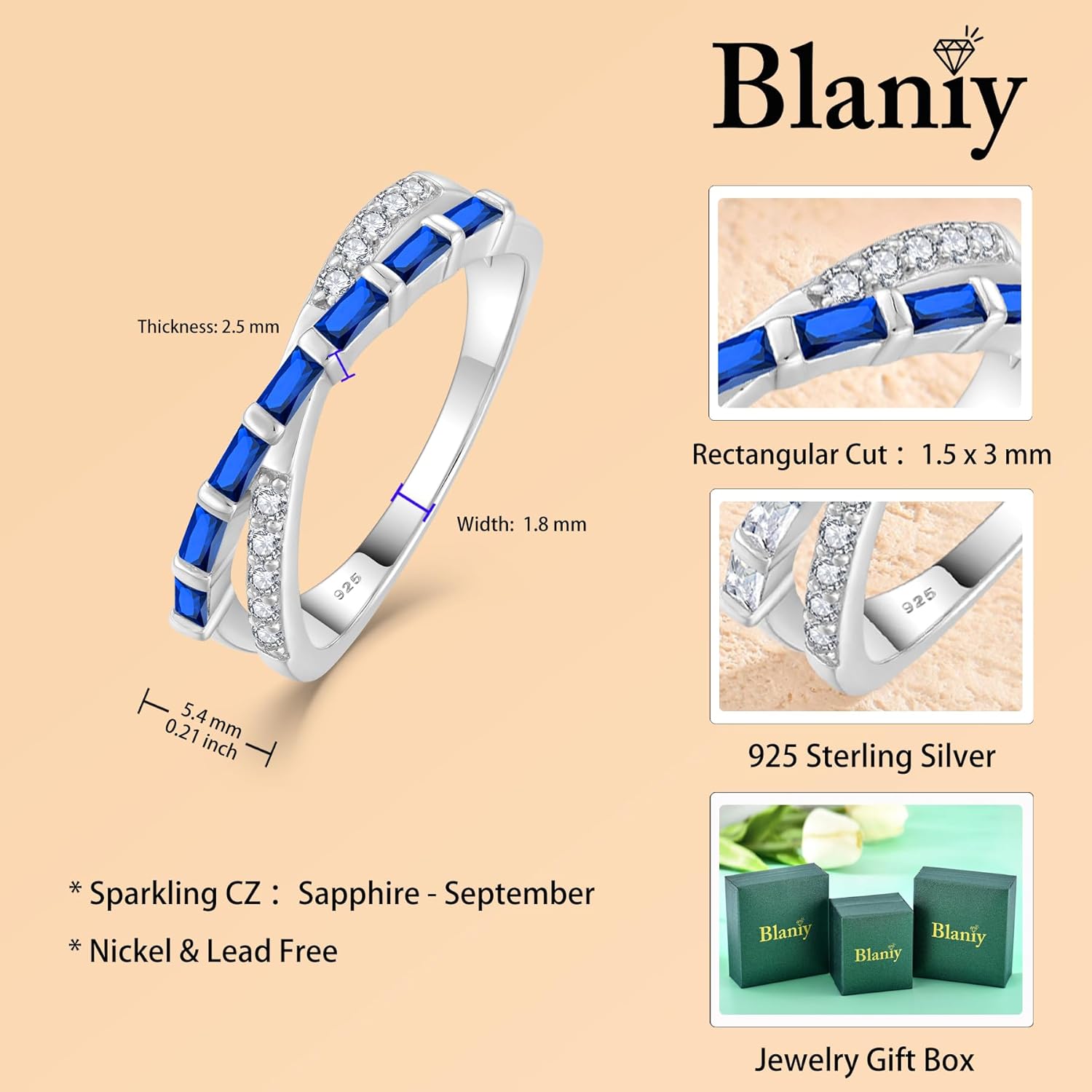 925 Sterling Silver Stackable Rings for Women Cross Line Wedding Band Promise Engagement Anniversary Half Eternity Ring Birthstone Jewelry Gifts for Women Size 5-10 - Image 6