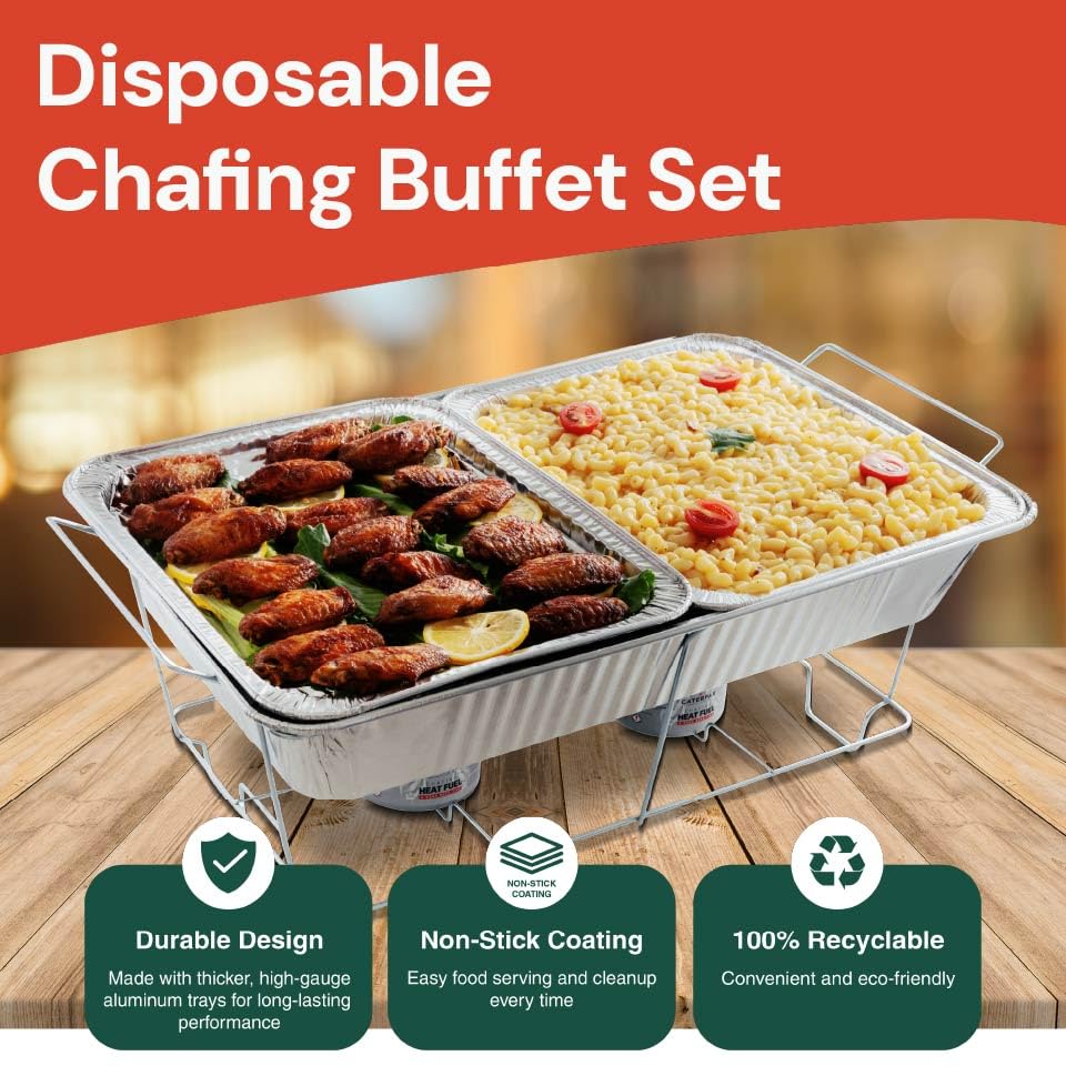 Disposable Chafing Dish Buffet Set - Large Full Size (33 pcs) – Catering Food Warmers with Half-Sized Serving Pans, Covers, Racks, Utensils & Fuel Cans - Perfect for Buffets, Parties & Food Serving - Image 3