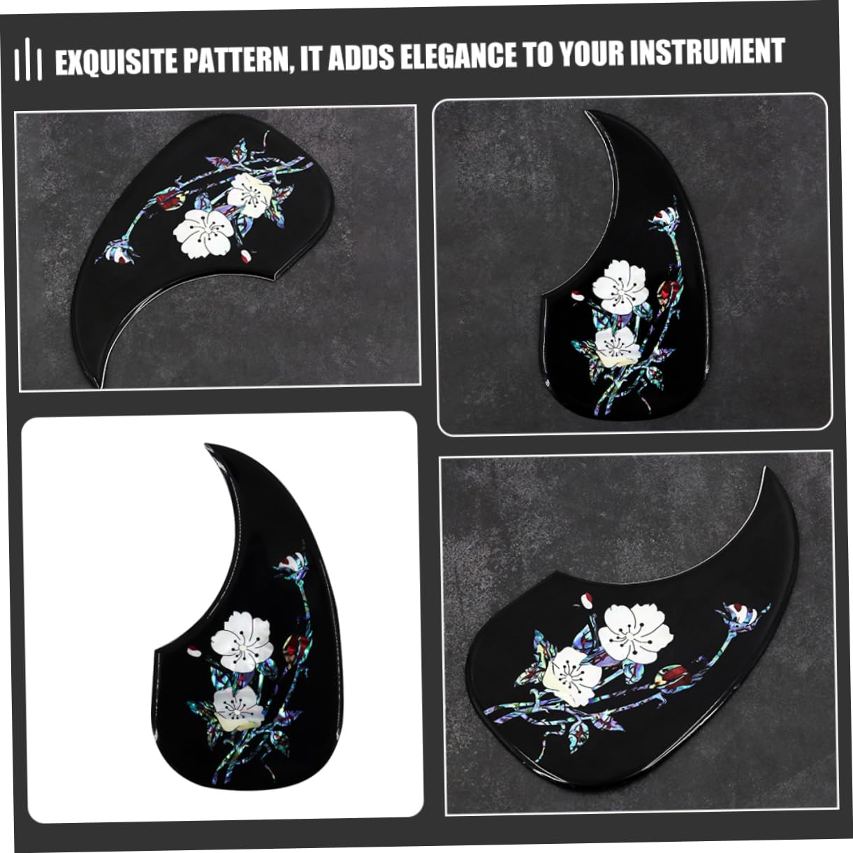 Battipenna Nero in Pvc Motivo Floreale per Chitarra Folk | Compatibile Chitarre Acustiche, Installazione Semplice, Stile Elegante, Accessorio Sostitutivo Gq459a