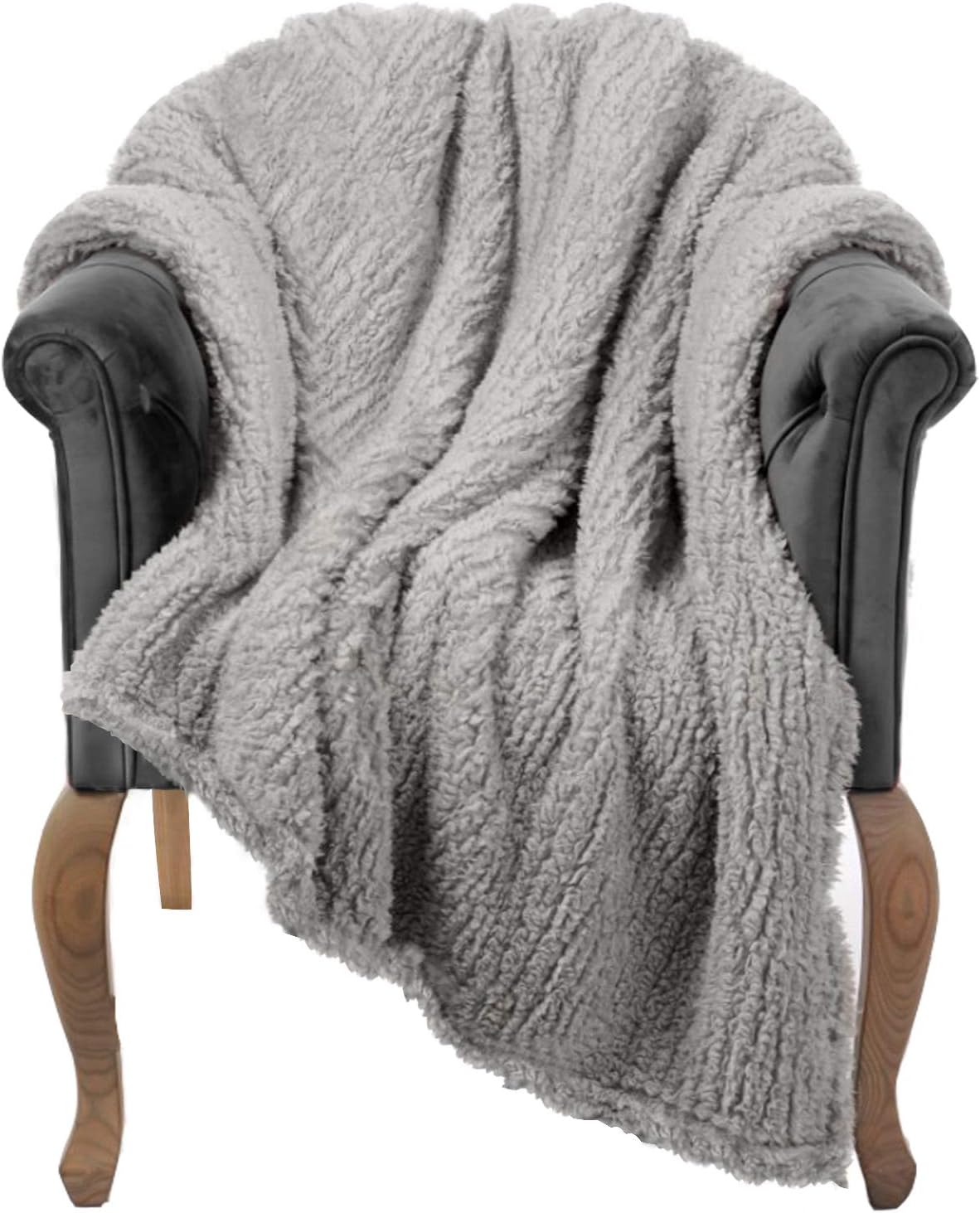 Sherpa Throw Blanket for Couch - 60x80, Grey - Fuzzy, Fluffy, Plush, Soft, Cozy, Warm - Perfect Throws for Bed, Sofa, Couches