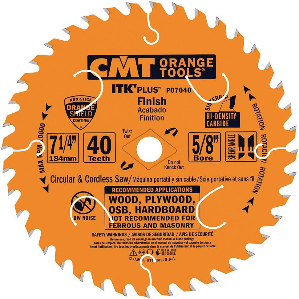 CMT P07040-X10 ITK Plus Finish Saw Blade Masterpack, 7-1/4 x 40 Teeth, 10° ATB+Shear with 5/8-Inch<> bore - 10-Pack