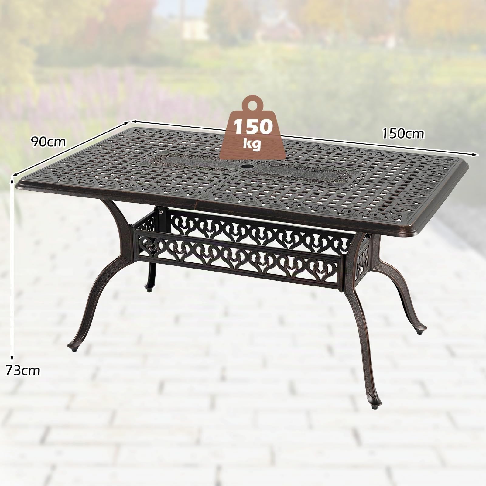 COSTWAY Table de Jardin en Fonte Aluminium, 150 x 90 x 73 CM