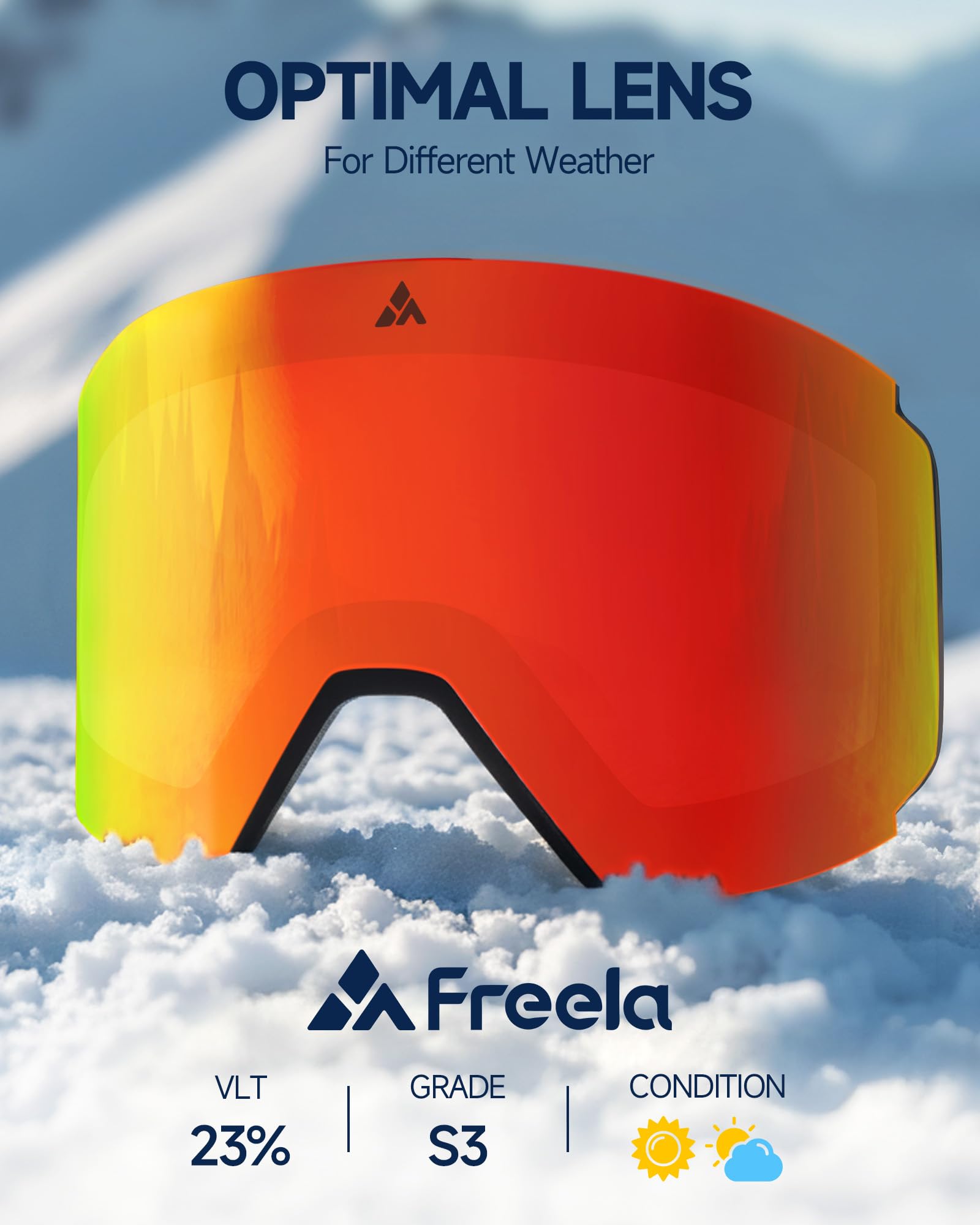 Freela Skibrille, rahmenlos, magnetisch, OTG, austauschbare Gläser, UV400-Schutz, Anti-Beschlag, für Erwachsene, Herren, Damen