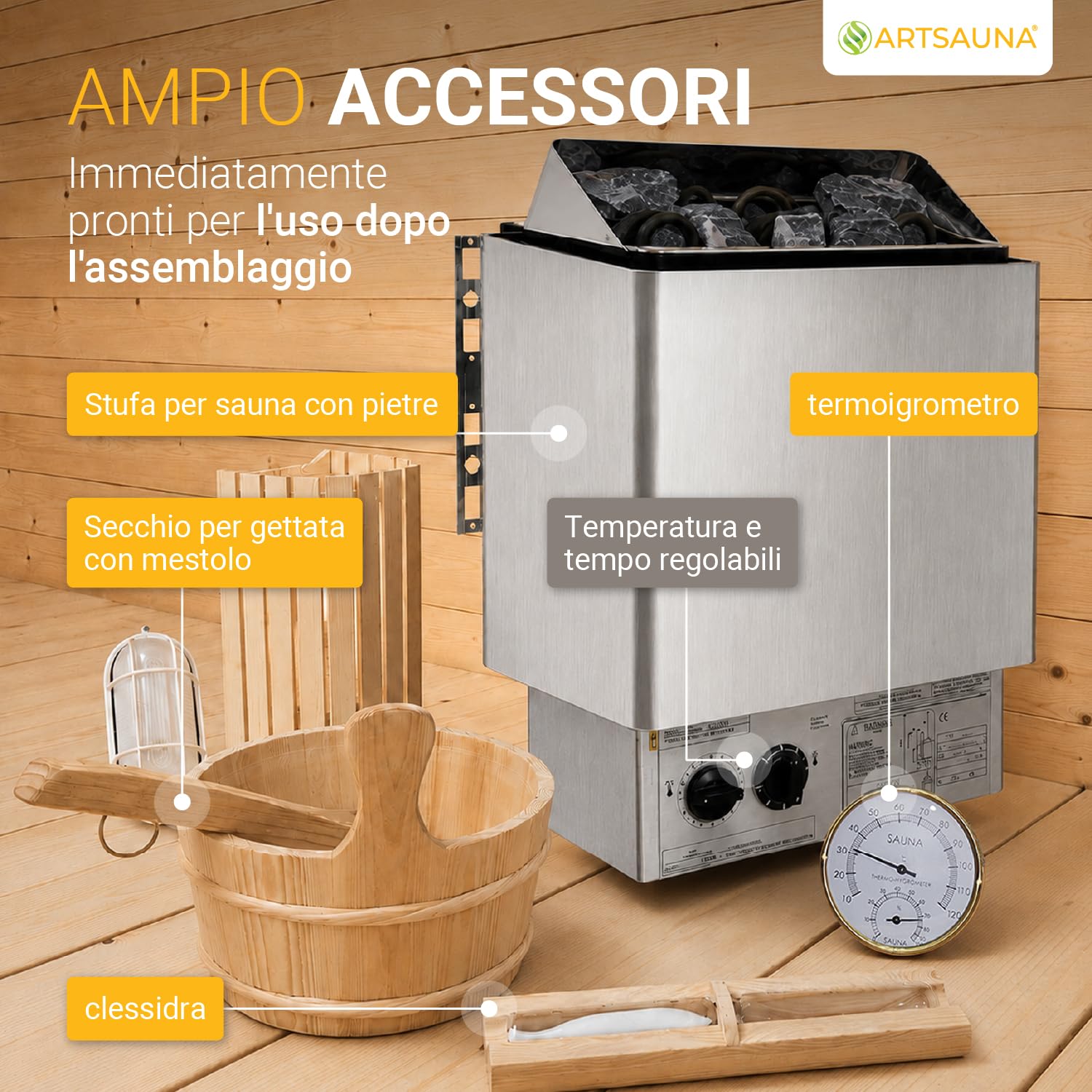 Artsauna Sauna a botte per esterni Spitzbergen 120 per 2 persone – stufa da 3,6 kW, pietre per sauna e accessori – botte per sauna in legno di abete – sauna esterna da giardino
