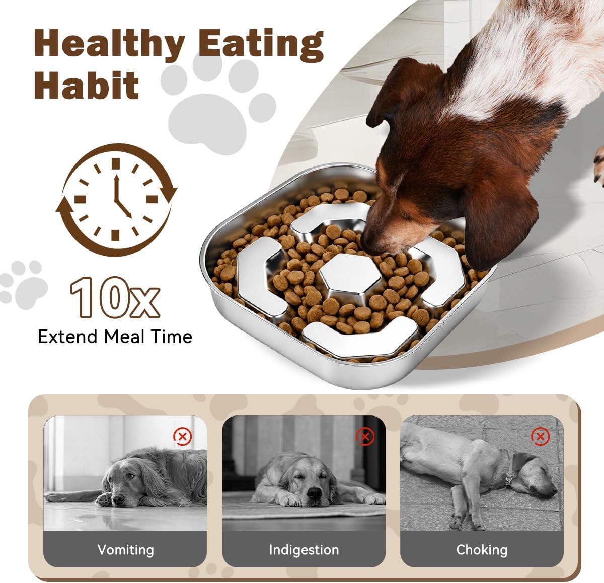 304 Stainless Steel Slow Feeder Dog Bowl, 2-4 Cups Puzzle Metal Pet Dishes