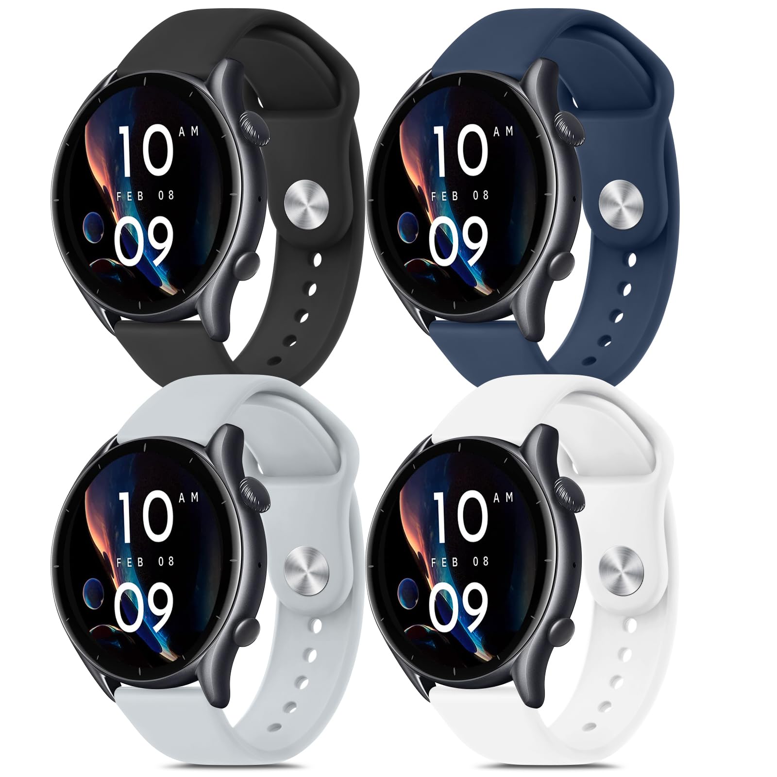 YLK 4 Pieces Strap Compatible with Amazfit GTR 3/GTR 3 Pro/GTR 4/GTR 2/GTR 2e/GTR 47 mm Men Women, 22 mm Silicone Replacement Wristband