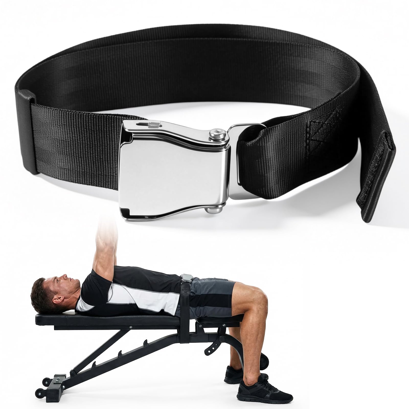 Curl Bench Stabilizer Strap for Nordic, 43.3in Adjustable Curl Strap with Quick-Release Buckle for Seat Workouts Leg Extension Machines, Lat Pulldown & Home Gym Workouts Women Men (Black)