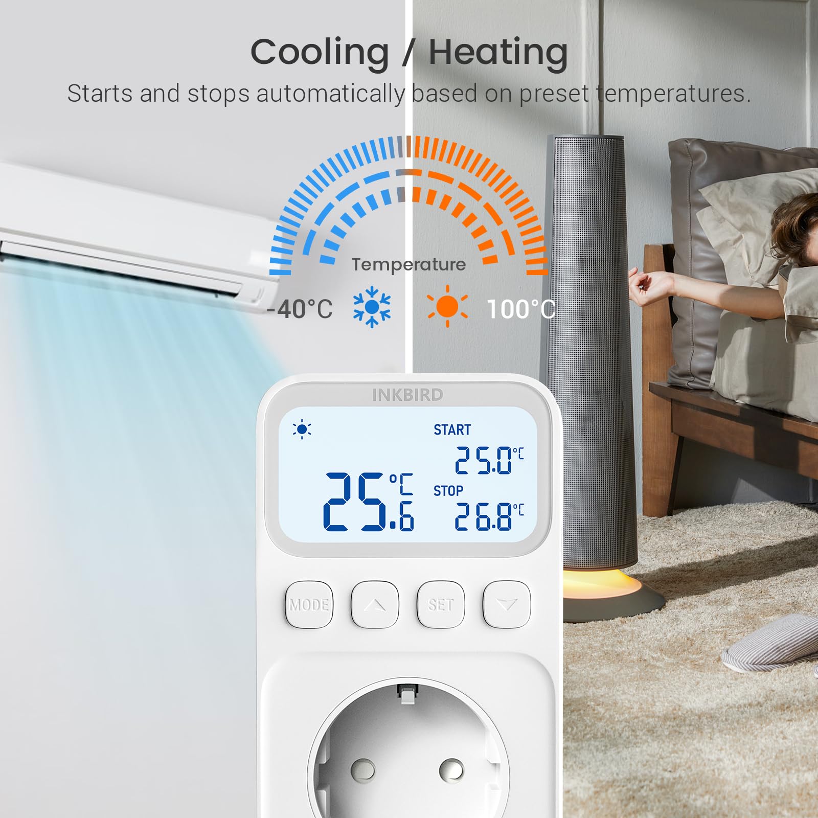 Inkbird C226T Termostato enchufable, Controlador de Temperatura Programable para Calefacción Refrigeración con Control de Tiempo, Función de Alarma y Memoria, Adecuado para Reptiles, Fermentación,