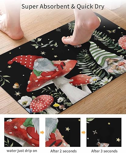 Miniatura 3 de Tapete de baño antideslizante de gnomos de hongos, tapete de baño, alfombra de pasillo de baño, de secado rápido y absorbente, de tierra