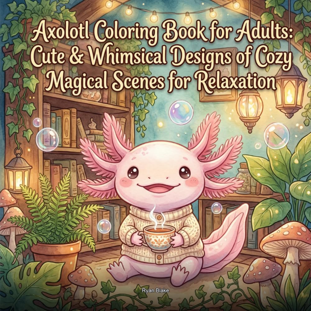 Axolotl Coloring Book for Adults: Cute & Whimsical Designs of Cozy Magical Scenes for Relaxation: 30 Whimsical Axolotl Illustrations for Relaxation & Mindfulness