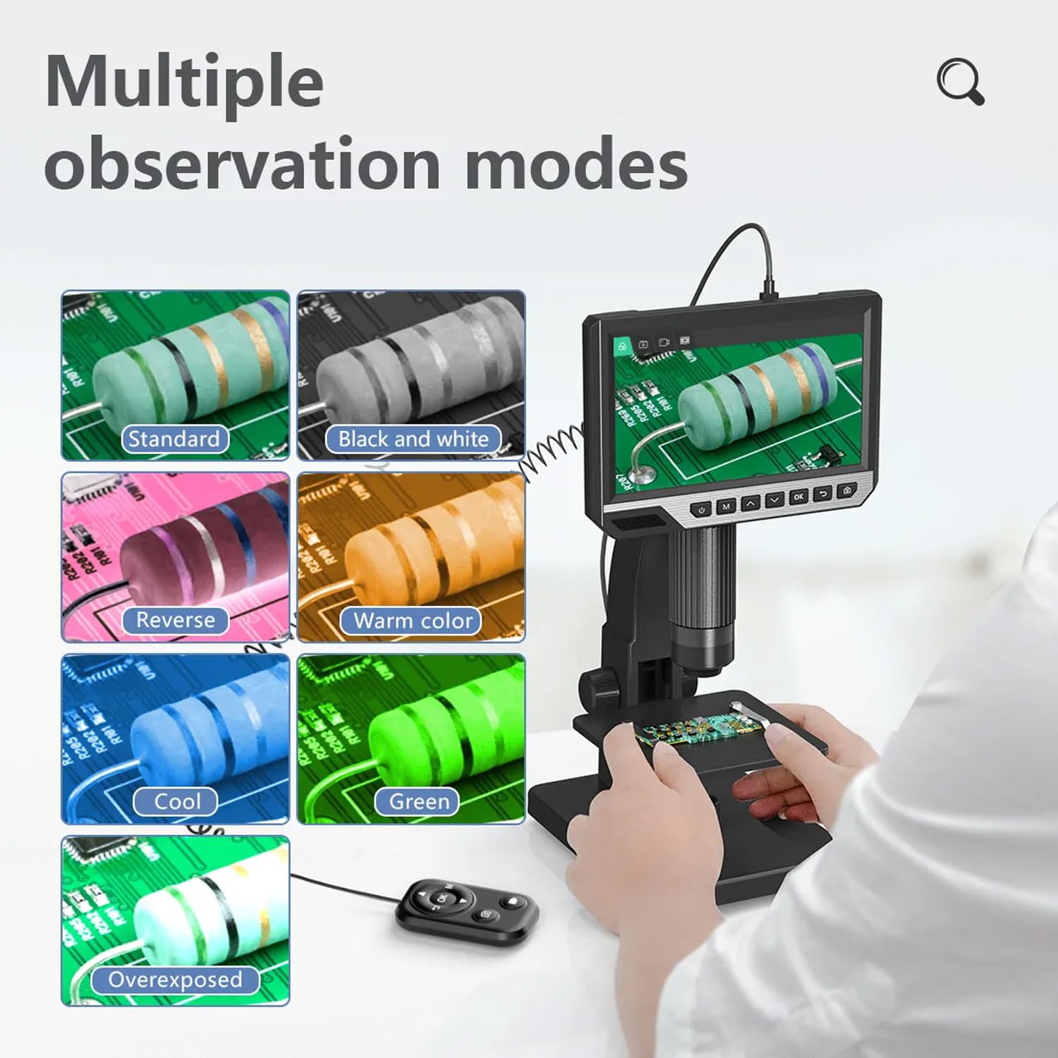 LCD Digitalmikroskop 2000X, 7-Zoll-Desktop-USB-Mikroskop mit LED-Lichtern, 12-MP-Kamera und 32-GB-Karte für Labor- und Münzinspektion
