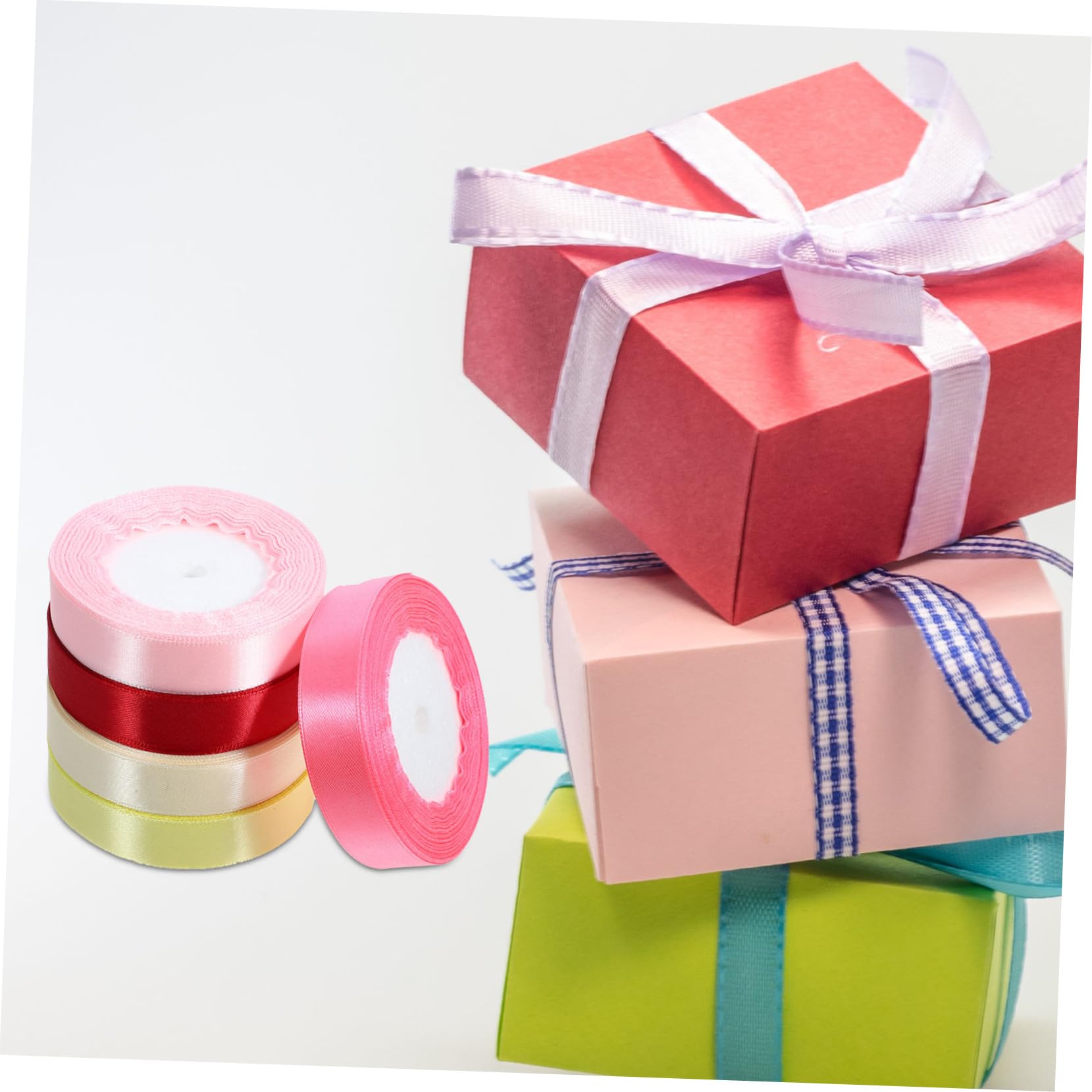 Uonlytech 4 Sätze Geschenkverpackungsband Dekoration Bunt Für Weihnachten Seide Organza Die Lang Stoff Sortiert Farbverlaufsbänder Multi Glänzend Chiffon Paket Polyester 5 Rollen * 4