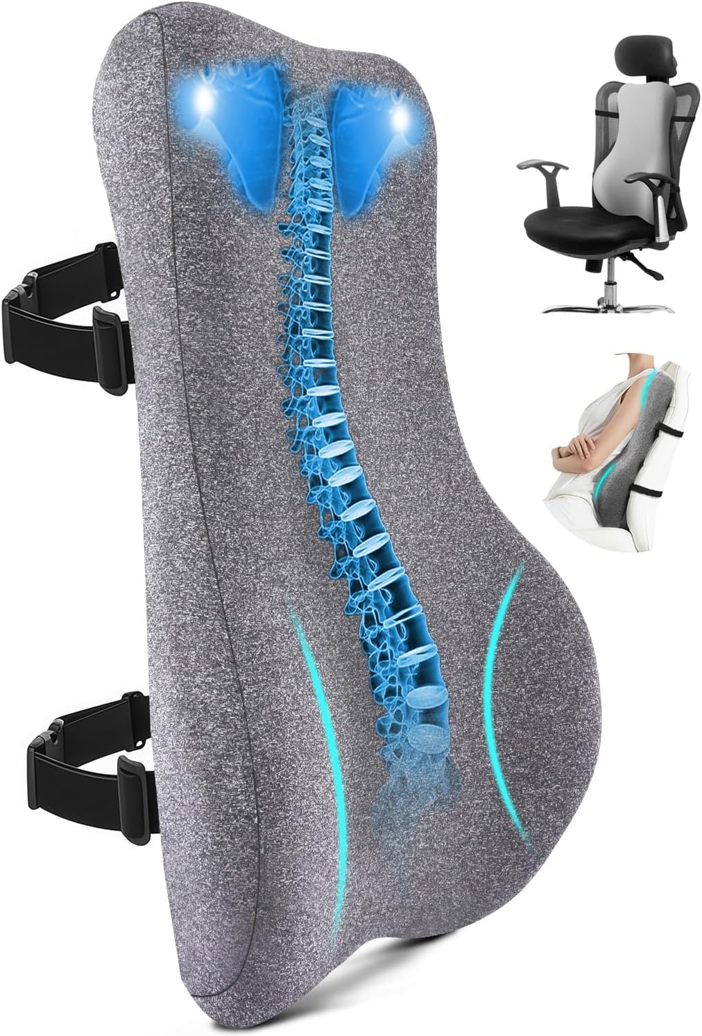 Tall Back Support Pillow Fully Support Entire Back and Shoulder for Pain Relief and Comfort, Memory Foam Lumbar Support Pillow for High Back Executive Office Chair, Computer & Gaming Chair