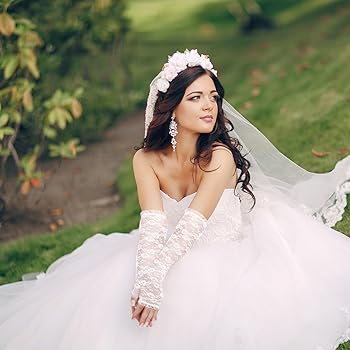 Guanti Corti In Pizzo Floreale Da Donna Guanti Da Sposa Senza Dita - Foto 9