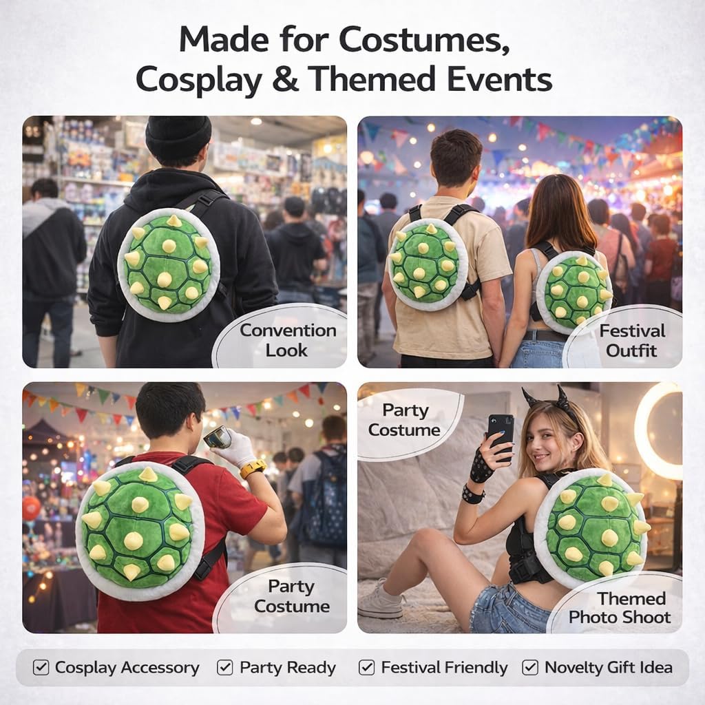 Green Spiked Turtle Shell Backpack Plush Round Novelty Costume Bag Lightweight Compact for Cosplay Festival Party (Spiked Shell) image 2