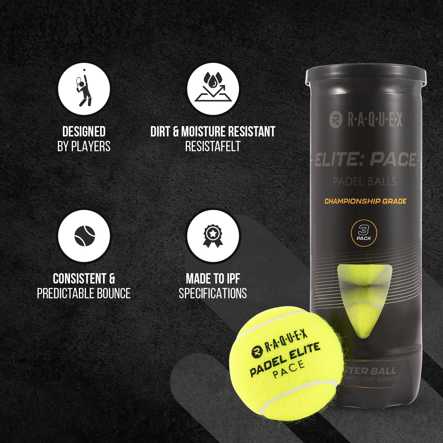 Raquex Elite Padel Balls - 3, 6, 9 or 120 Balls - Two Pressure/Speed Options - For All Court Surfaces - FIP Approved (Elite Pace) - Image 3