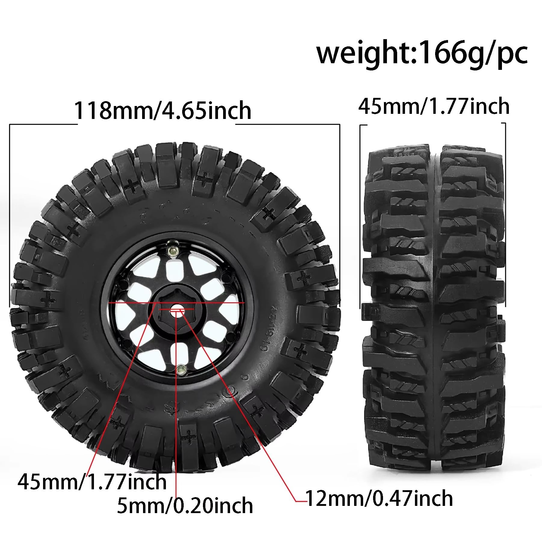 Compatibile Con Traxxas Per TRX4 Per Axial Per SCX10 II III Per Redcat Gen8 Gen7 4 Cerchi E Pneumatici Beadlock 1.9 Per Crawler 1/10, Esagonali Da 12 Mm RC Ruote Gomma