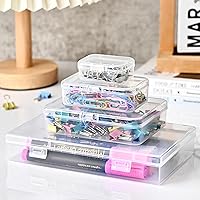 Vista 7 de Paquete de 7 mini recipientes de plástico rectangulares de varios tamaños, cajas de almacenamiento de plástico transparente con tapas con bisagras
