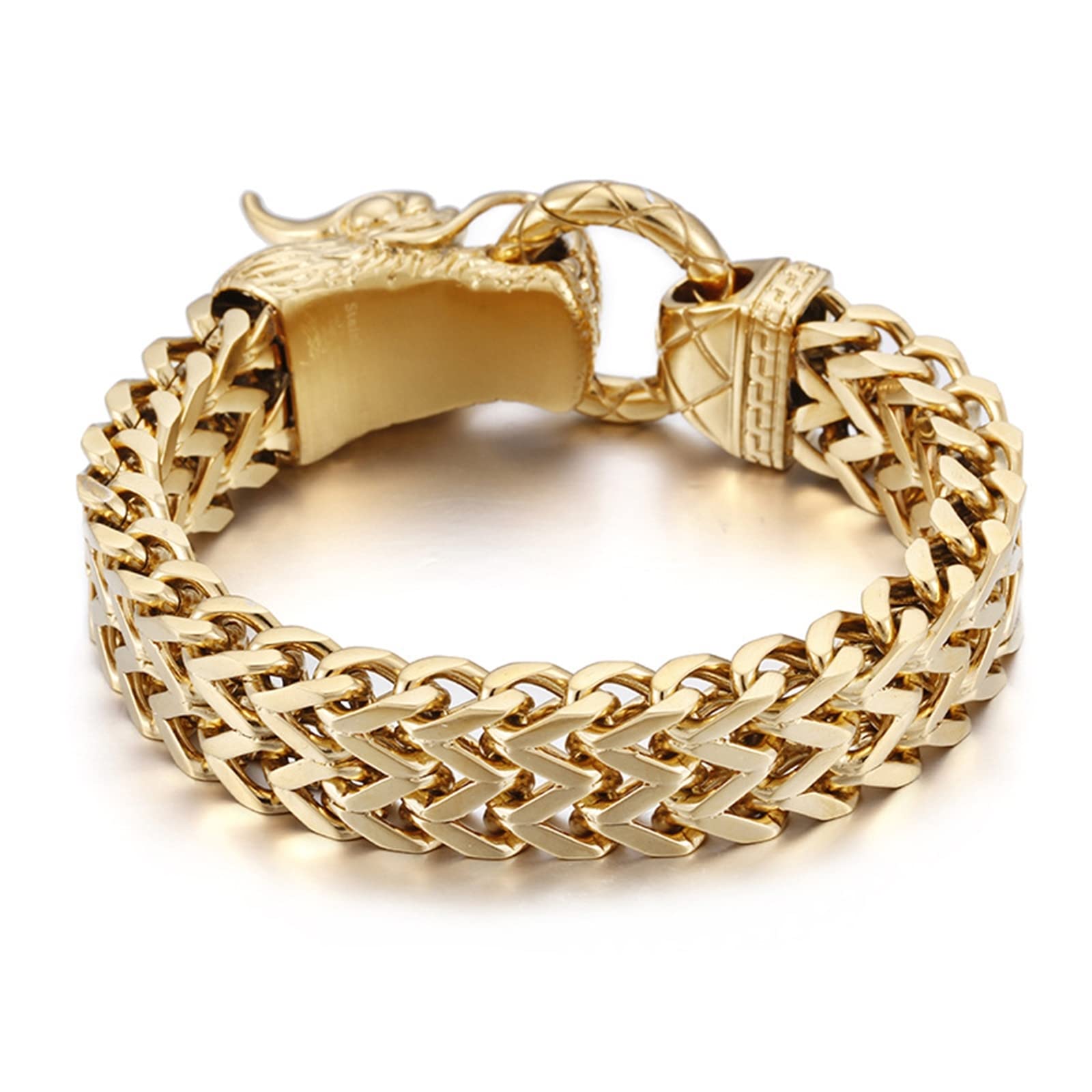 Herren Armband Dünn, Drachenkopf Schmuck Männer Gold Geburtstagsgeschenk 250x20mm