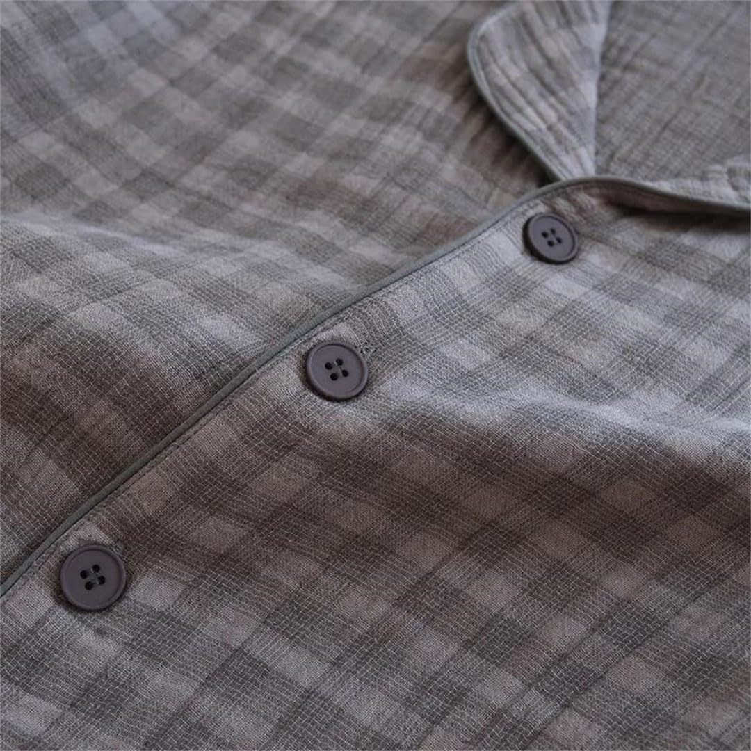 Conjunto de pijama de algodón de manga larga a cuadros para hombre y mujer, ropa de casa de dos piezas