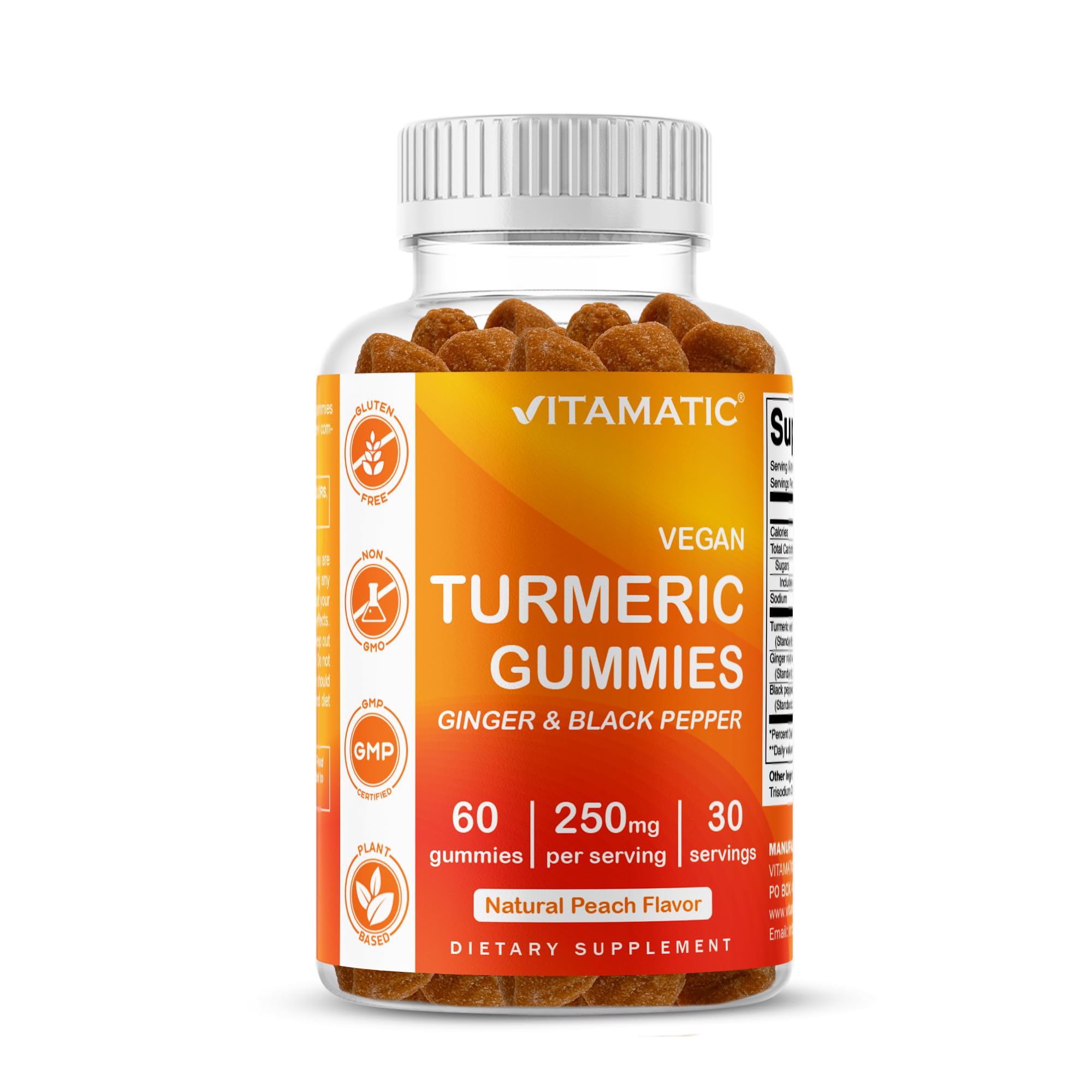 Vitamatic Vegan Turmeric Gummies with Ginger & Black Pepper, 60 Count