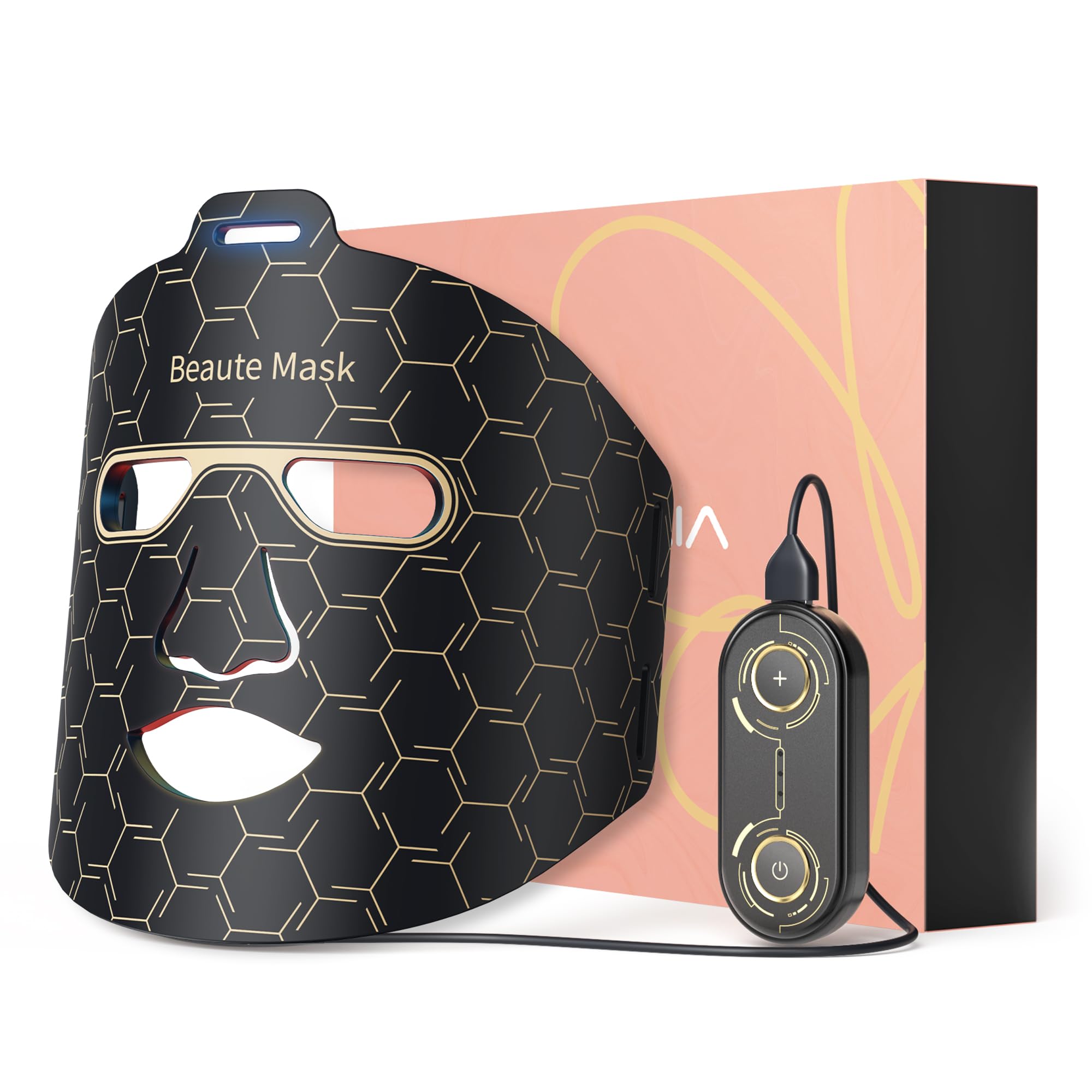 IBORRIA Maschera LED per Viso, Terapia della Luce con 3 Colori nel Vicino Infrarosso, LED Face Mask con Silicone Flessibile, Terapia con Luce Rossa a Casa per Tutti i Tipi di Pelle (Nero Classico)