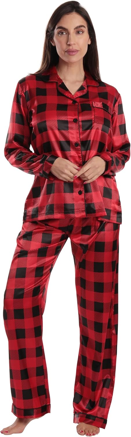 Just Love Satin Pajama Set for Women – Long Sleeve Button Down Womens Pajama Sets – Soft Loungewear & Sleepwear Sizes (S-3X)