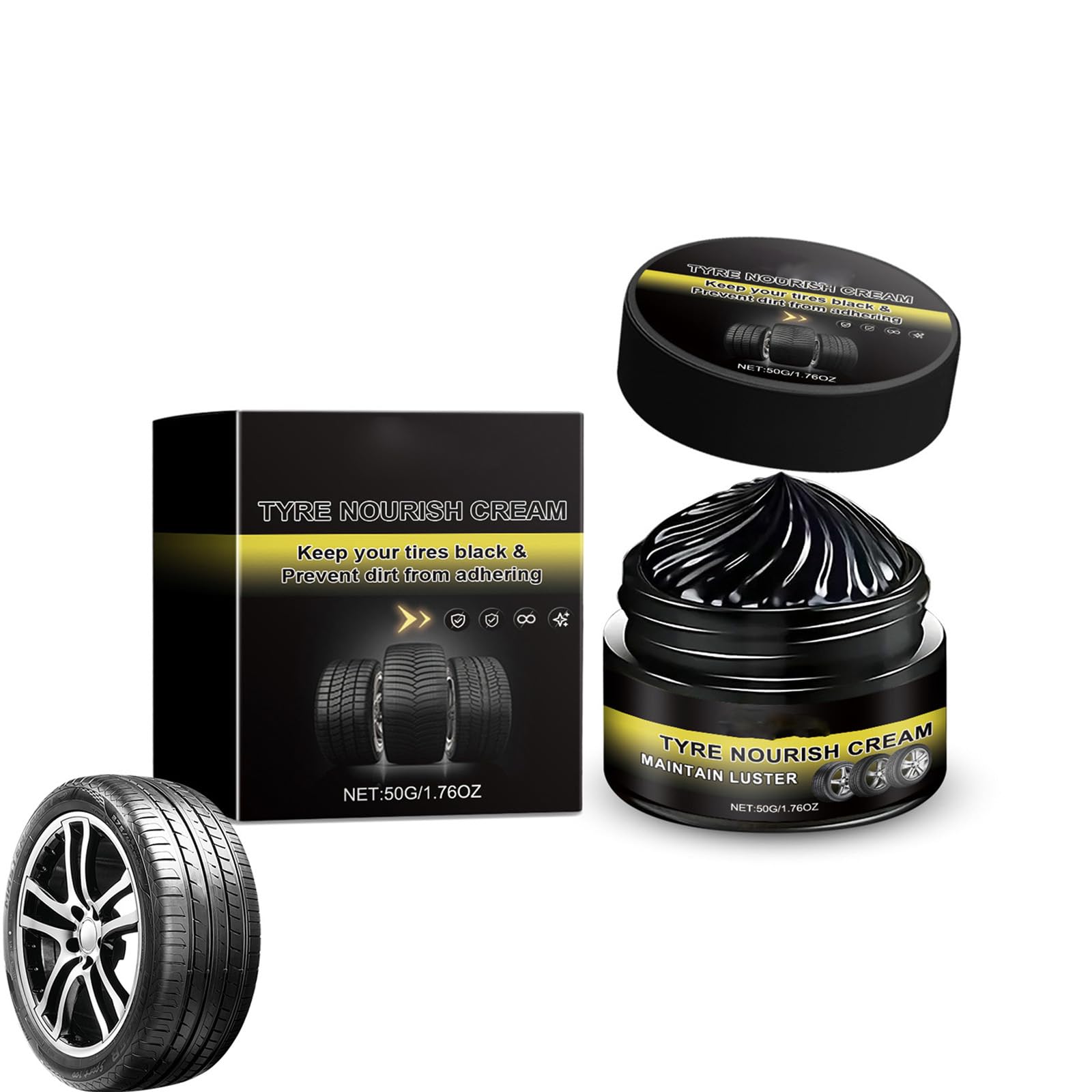 Tyre Nourish Cream – Tire Wax & Tyre Shine, Rim Refurbish Wax, Car Tire Dressing for Black Gloss Restoration and High Shine (2PC) — view 7