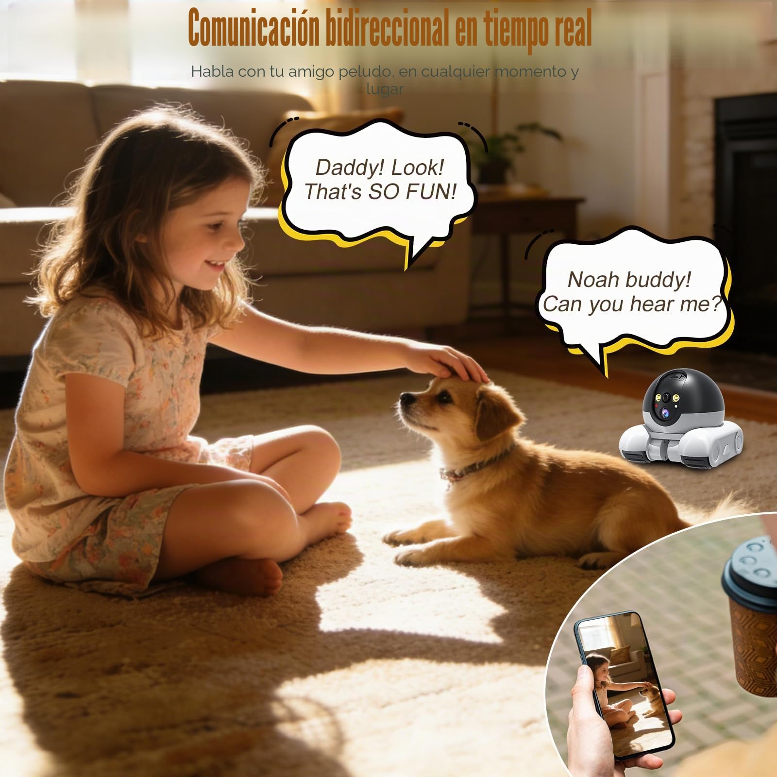 Robot Camera, 1080P Duales Cámara Robot para Mascotas con Audio 2 vías, Visión Nocturna, Reconocimiento de Movimiento, Grabación de vídeo, Control de Aplicaciones para Gatos, Perros, Bebé