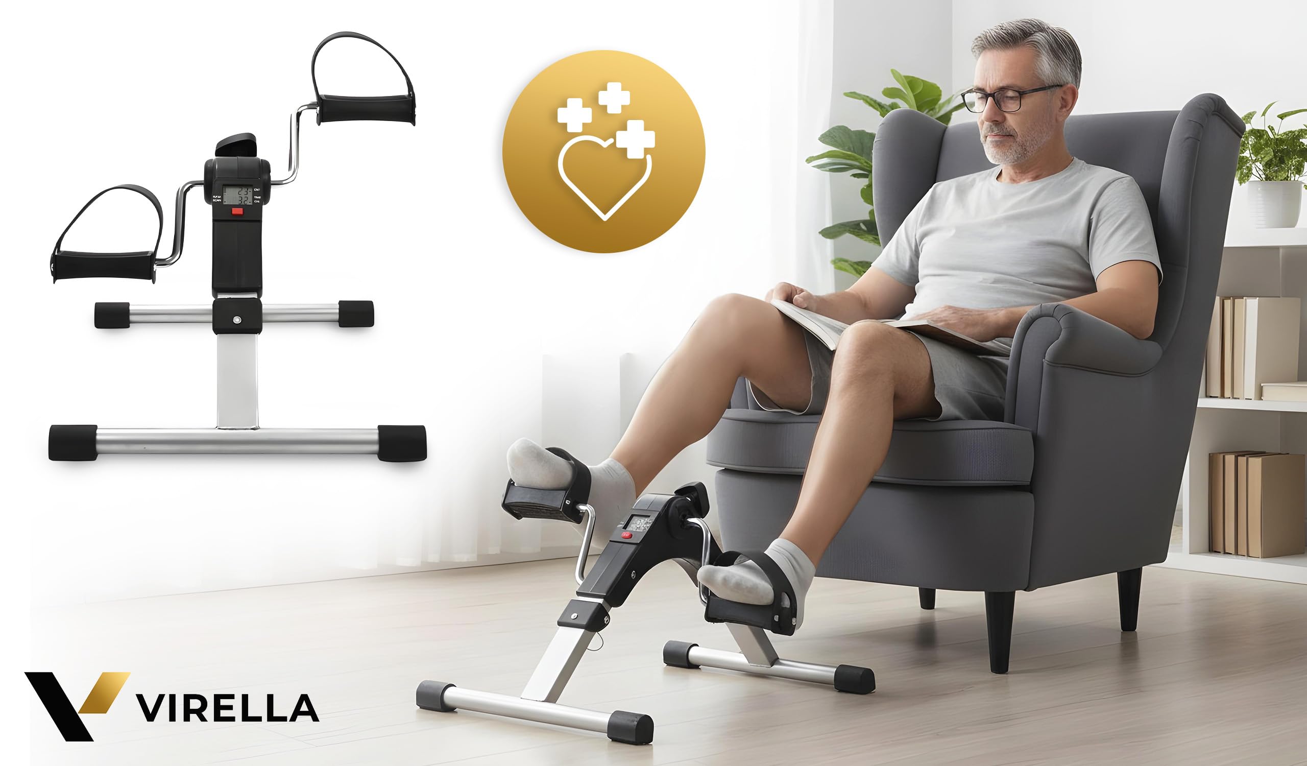Virella Mini rower treningowy przenośny ćwiczący siłownia fitness noga ramię trening regulowany opór z wyświetlaczem LCD dla kobiet i mężczyzn