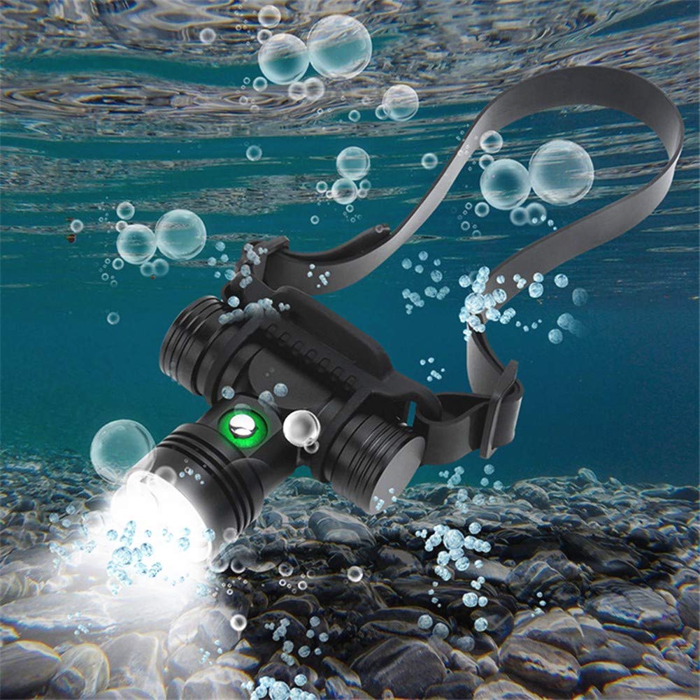 Dive Head Torch Rechargeable, Super Bright 5000 Lumen Diving Headlamp IPX8 Waterproof Scuba Dive Light 3 Modes Underwater 100M Swimming Headlamp Flashlight for Divers Under Water Sports