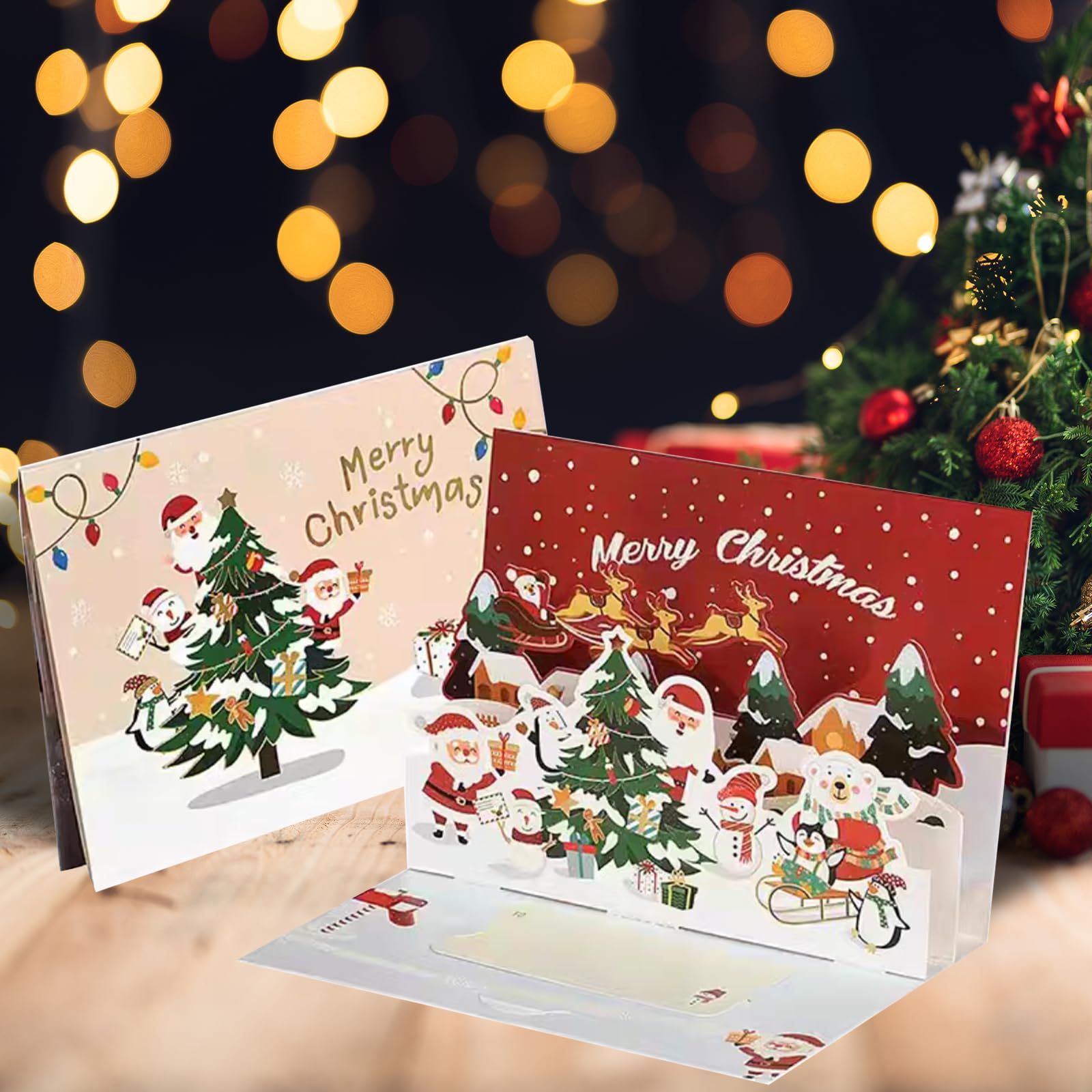 DITK-U 3D Christmas Card Pop-Up Card Santa Claus and Christmas Tree Handmade Gift Card Greeting Cards with Envelopes for Greetings Blessings