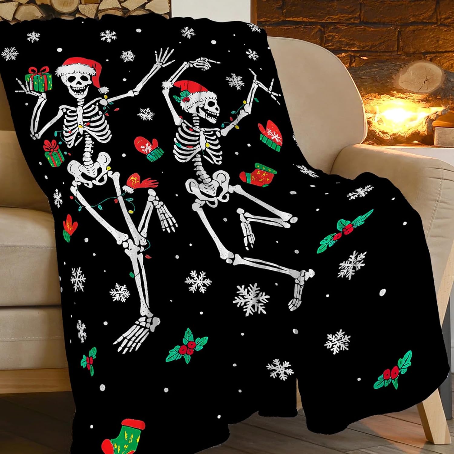 Skull Blanket for Girls Boys Horrible Gothic Throw Blankets Soft Cozy Warm Fuzzy Fleece Cool Black White Bedding Flannel Throws Stuff Gifts for Skull Lovers Kids Men Women Bedroom Decor 80"x60"
