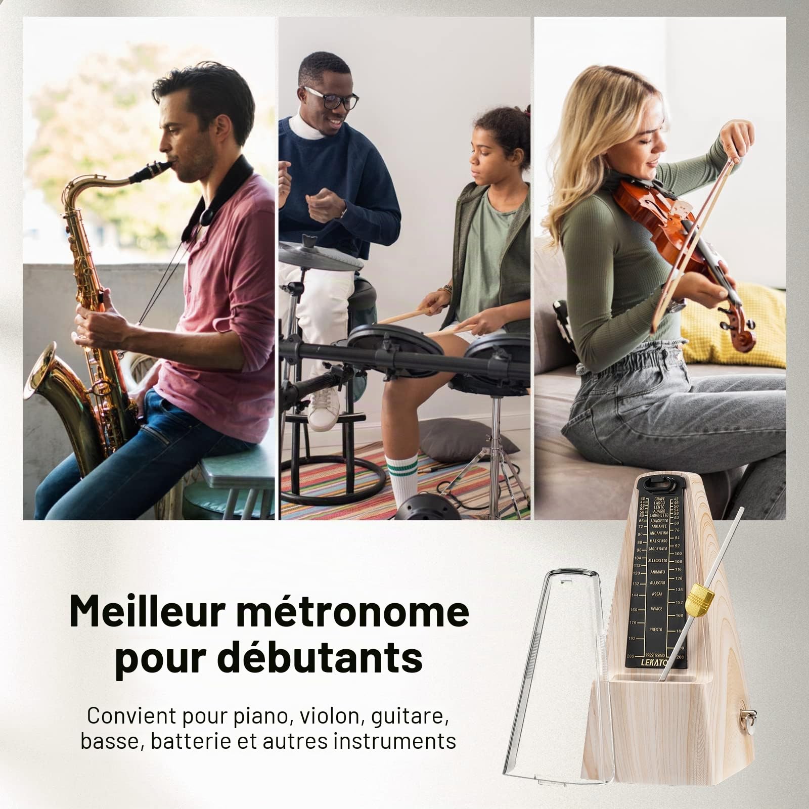 Métronome Mécanique avec Cloche, LEKATO Métronome Universel pour Piano Guitare Ukulélé Violon et Chromatique, son Puissant, suivi du Rythme et du Tempo de Haute Précision pour les Musiciens