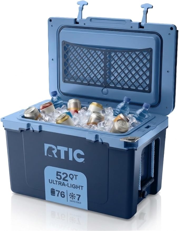 RTIC Ultra-Light Hard Cooler Insulated Portable Ice Chest Box for Beach, Drink, Beverage, Camping, Picnic, Fishing, Boat, Barbecue, 30% Lighter Than Rotomolded Coolers
