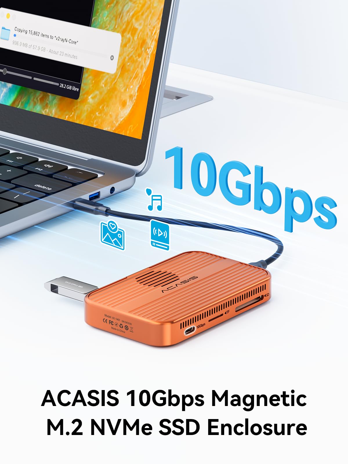 ACASIS 10 Gbps Magnetic M.2 NVMe SSD Enclosure & USB C Docking Station with Cooling Fan for iPhone 17/16/15 Pro/Pro Max/Plus, Tool Free Installation, Support SSD Size 2230/2242/2260/2280 B+M M-Key