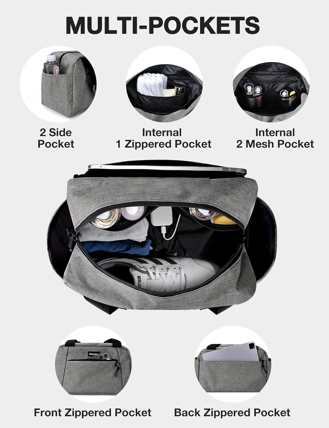 Noozion 14 inch Small Gym Bag for Women & Men, Lightweight Carry On Mini Duffle Bag with Multiple Pockets, Sports Bag for Travel and Workout. - Image 3