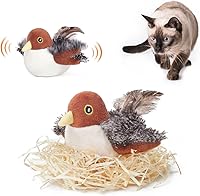 Potaroma Rechargeable Flapping Sparrow Cat Toy - Lifelike Chirping Bird, Touch-Activated Interactive Kicker with Catnip for All Breeds, 4"