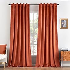 HPD Half Price Drapes Signature Velvet Thermal Blackout Curtains for Living Room 84 Inch Long (1 Panel) Rod Pocket Insulated Blackout Curtains for Bedroom Window Curtains, 50W x 84L, Crimson Rust