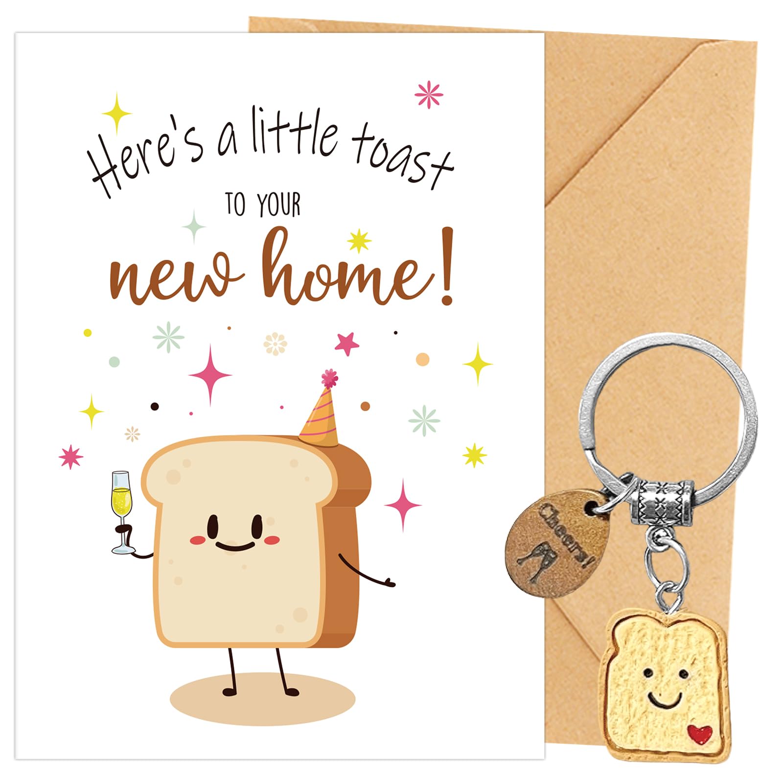 Eiapadeor New Home Congratulations Card Gift - Funny Toast New Home Congratulations Card with Envelope and Keyring Housewarming Gifts for Friends Family Female Her Him Women Men