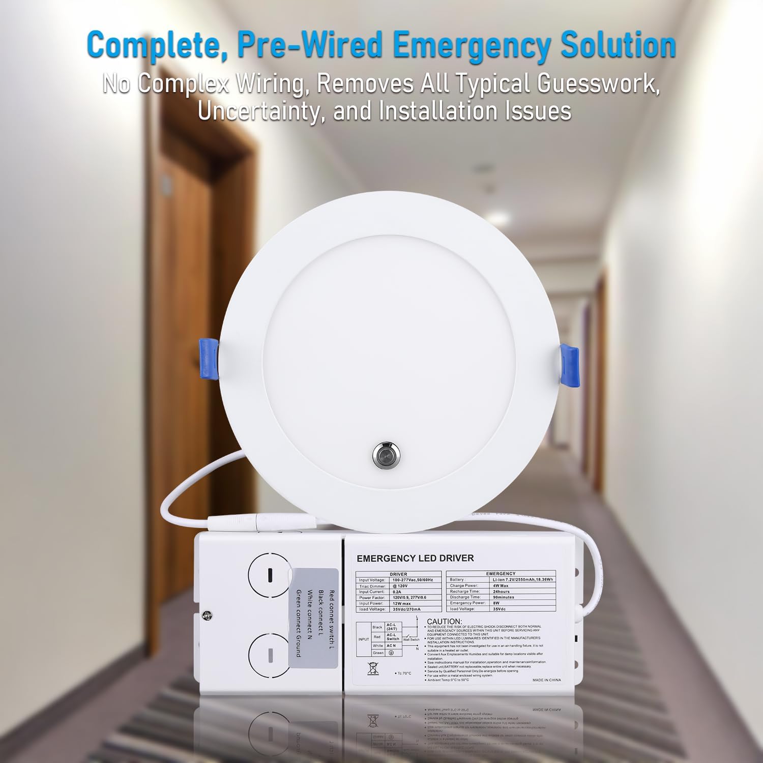 TORCHSTAR LED Exit Sign Bundle 6 Inch 5CCT Recessed Light with 90 Min Emergency Battery Backup, 4-Pack 120/277V Emergency Exit Light with Battery Backup & 2-Pack 100-277V Dimmable Slim LED Downlight