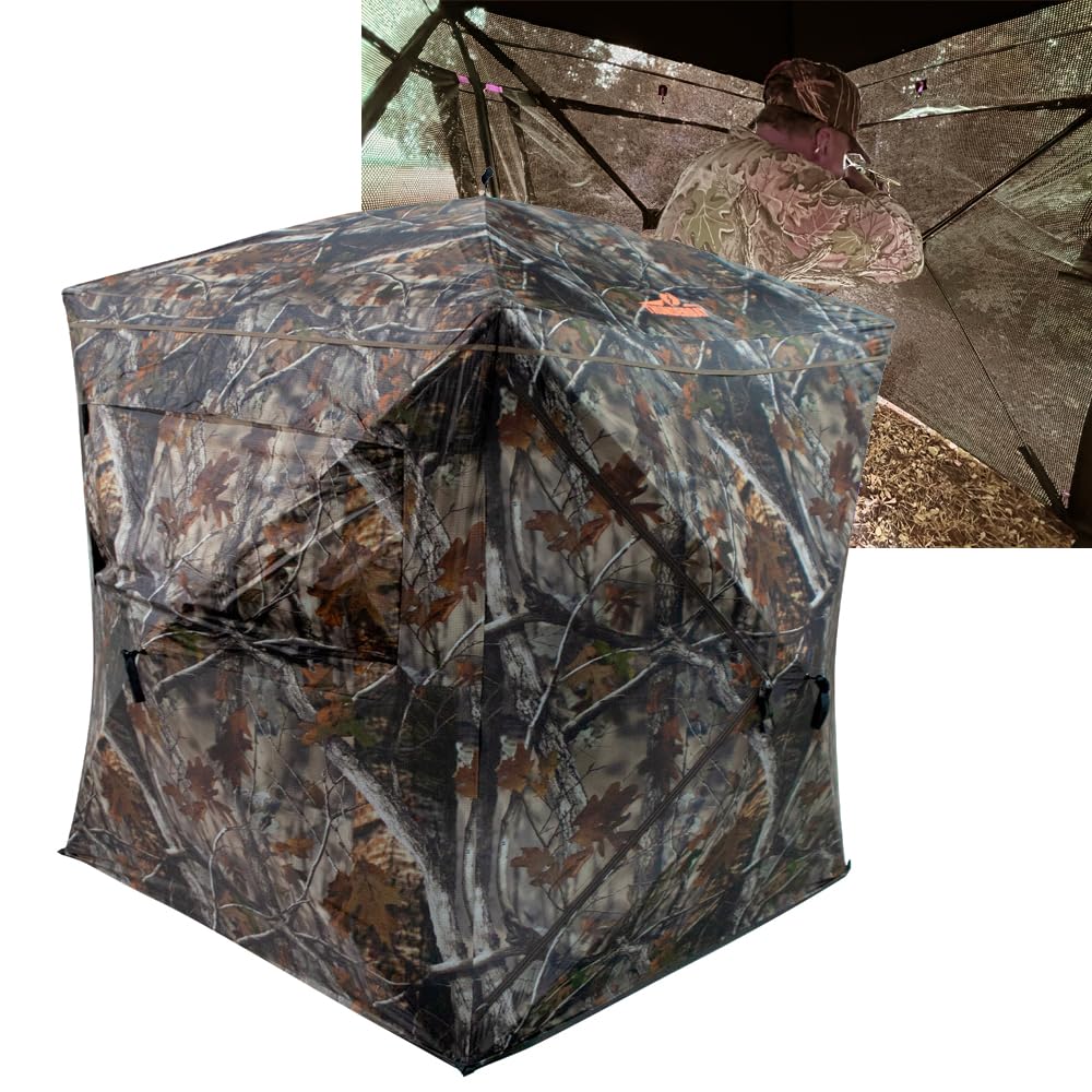 THUNDERBAY See Through Hunting Blind 270 Degree with Carrying Bag & Ground Stakes, Portable 2-3 Person Pop Up Ground Blinds, Durable See Thru Hunting Tent for Deer & Turkey Hunting
