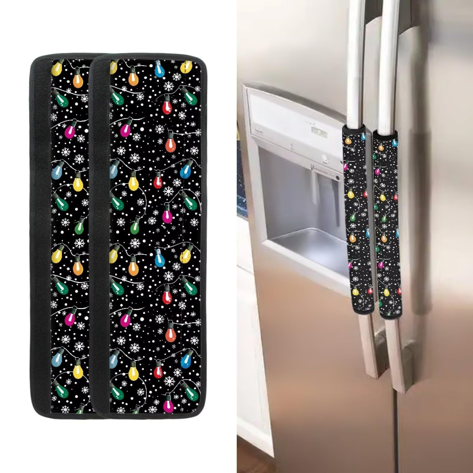 GLENLCWE Christmas Lights Refrigerator Door Handle Covers Heavy Duty Kitchen Appliance Handles Decorative Protector for Dishwashers Ovens,Washable Christmas Decorations